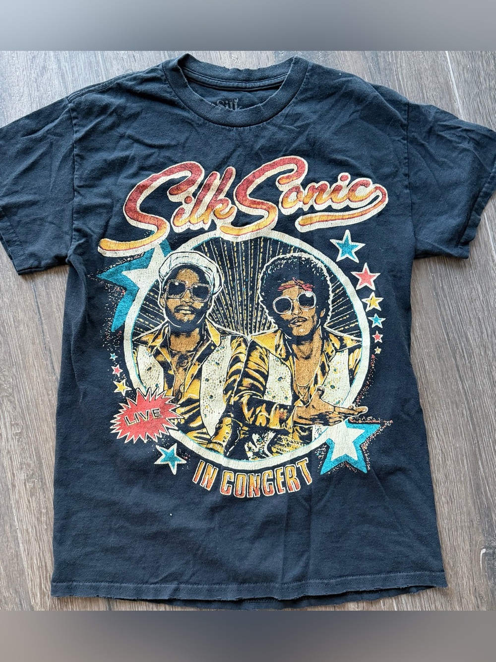 Unlisted Black Silk Sonic Graphic Tee with Red, Yellow & Blue Accents